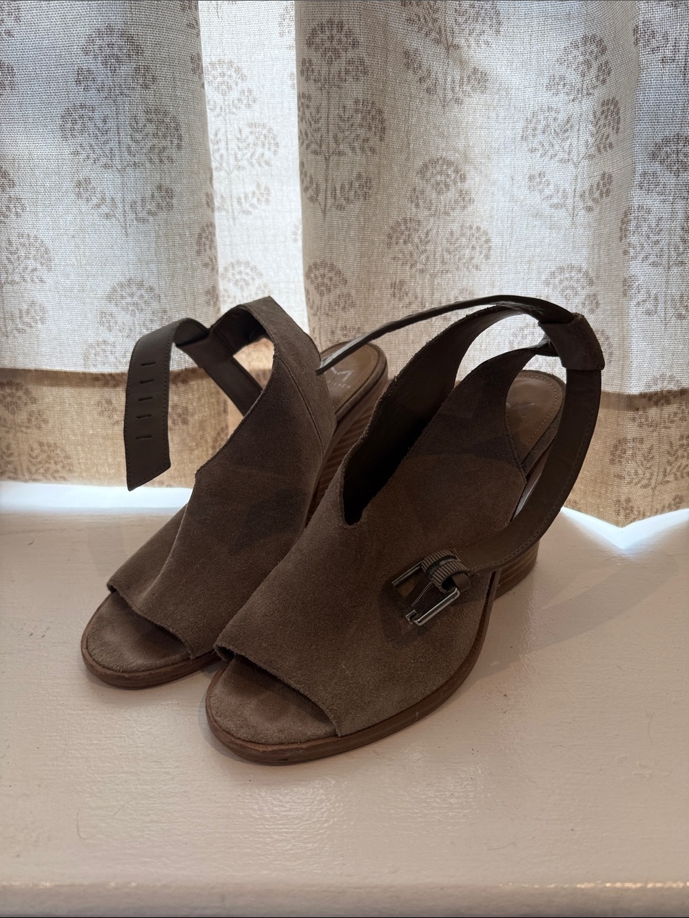 Marc Fisher Taupe Suede Open-Toe Slingback Clogs